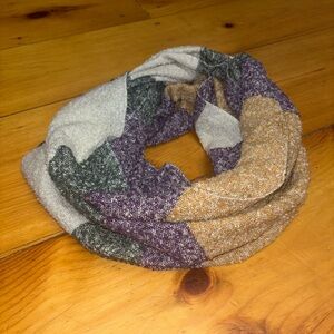 Soft Colorblock Infinity Scarf Purple Olive Tan Fall Winter